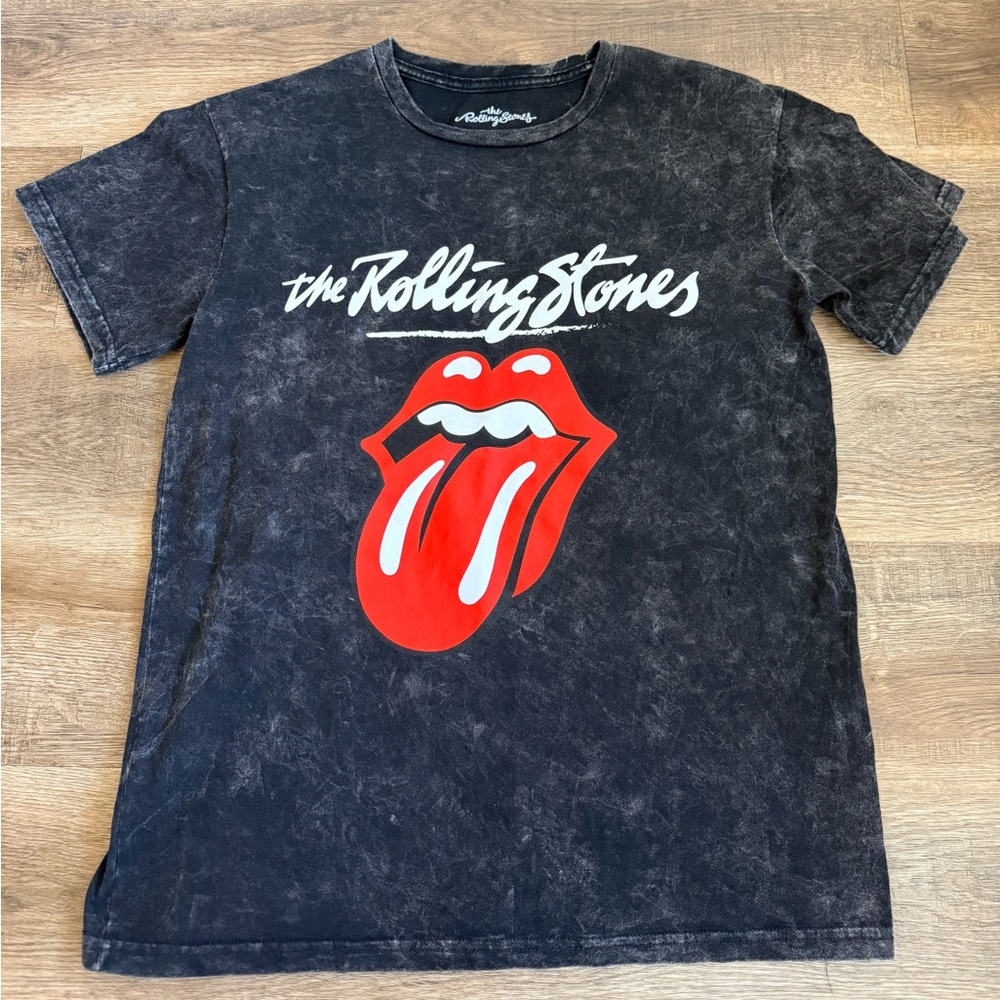 The Rolling Stones Black Tee with Red Tongue Logo